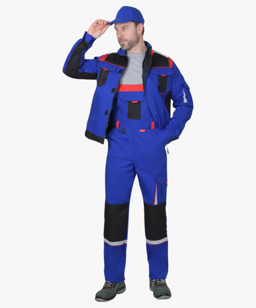 Костюм СИРИУС-СТАН куртка, п/к васильковый с красной и черной отделкой