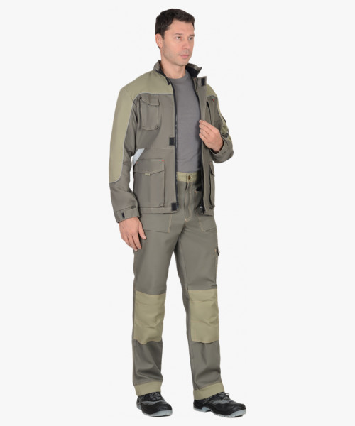 Костюм СИРИУС-ВЕСТ-ВОРК куртка дл., брюки т.оливковый со св.оливковым пл. 275 г/кв.м