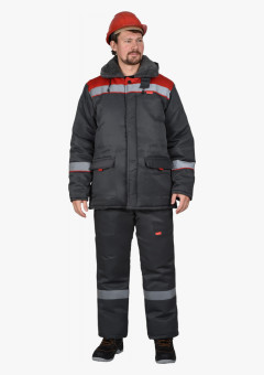 Куртка СИРИУС-БРИГАДИР мех. ворот, темно-серая с красным и СОП