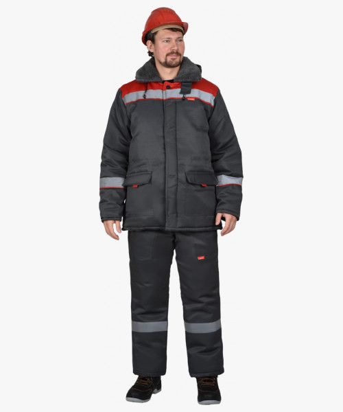 Куртка СИРИУС-БРИГАДИР мех. ворот, темно-серая с красным и СОП