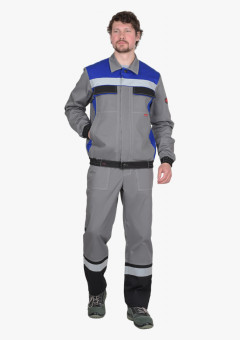 Костюм СИРИУС-МАСТЕР куртка короткая, п/к, средне-серый с васильком с СОП