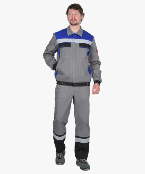 Костюм СИРИУС-МАСТЕР куртка короткая, п/к, средне-серый с васильком с СОП