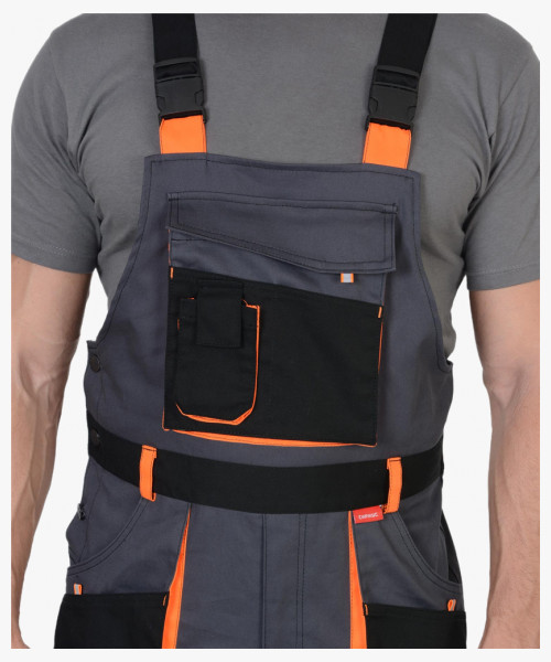 Костюм СИРИУС-МАНХЕТТЕН куртка, п/к т.серый с оранж. и черным тк. стрейч пл. 250 г/кв.м