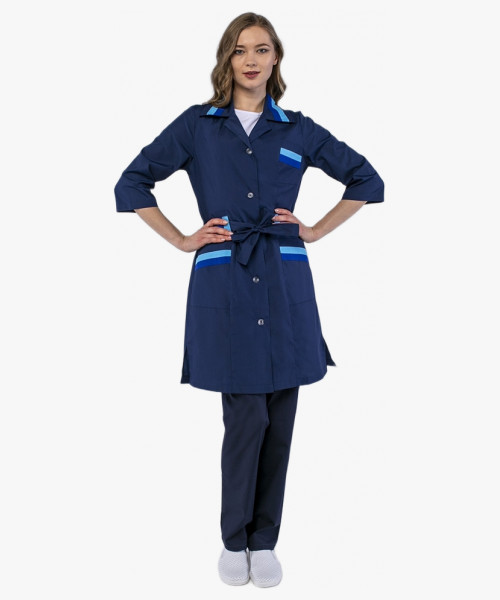 Халат женский с поясом Флора (тк.ТиСи), т.синий/васильковый