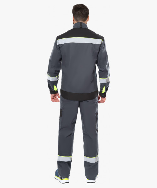 Костюм мужской летний СИРИУС-ХОВАРД куртка, полукомбинезон, тёмно-серый с черным, лимонной отделкой и СОП