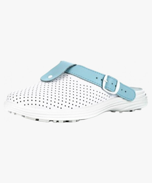 Сабо женские нат.кожа Комфорт ПВХ, белый/голубой