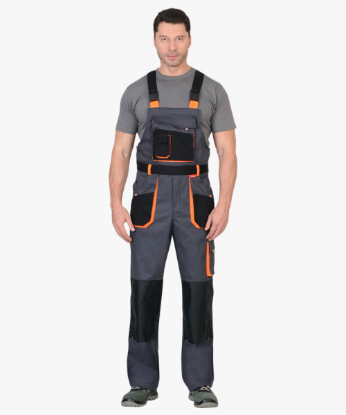 Костюм СИРИУС-МАНХЕТТЕН куртка дл., п/к т.серый с оранж. и черным тк. стрейч пл. 250 г/кв.м