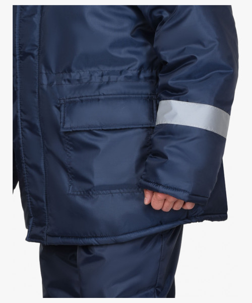 Куртка СИРИУС-БРИГАДИР зимняя, синяя с СОП, мех. ворот, капюшон (утеплитель 600 гр)