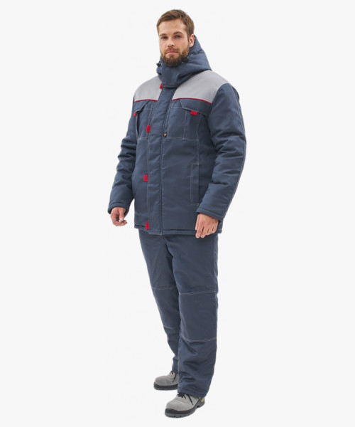 Костюм зимний Флофт-2 Премиум IMP (тк.Смесовая,240) п/к, т.серый/св.серый/красный