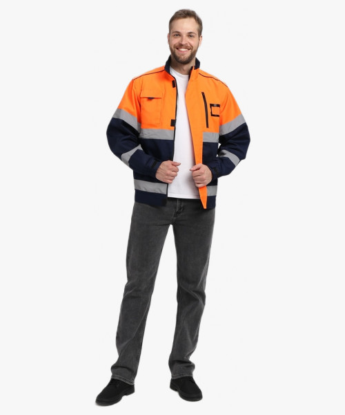 Куртка-трансформер сигнальная ProfLineSpecialist (тк.Смесовая МВО,240), оранжевый/т.синий