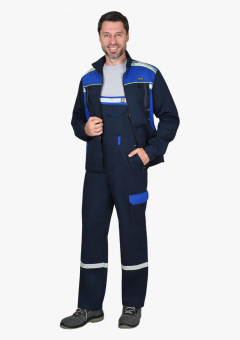 Костюм СИРИУС-ПРАКТИК-ЛЮКС-РОСС куртка, п/к т.синий с васильк. 80% х/б,  пл. 260 г/кв.м