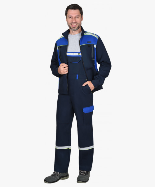 Костюм СИРИУС-ПРАКТИК-ЛЮКС-РОСС куртка, п/к т.синий с васильк. 80% х/б,  пл. 260 г/кв.м