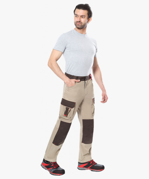 Брюки СИРИУС-ДЖЕТ БРАУН песочные с т.коричневым тк. мех. стрейч с ВО