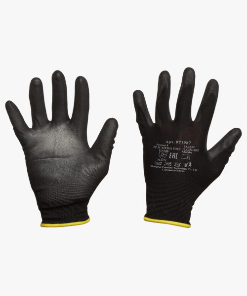 Перчатки нейлоновые с ПУ покрытием ладони, черные