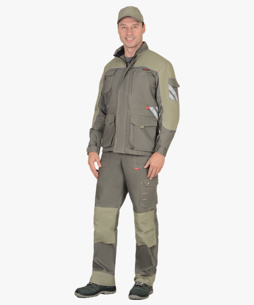 Костюм СИРИУС-ВЕСТ-ВОРК куртка дл, п/к т.оливковый со св.оливковым пл. 275 г/кв.м
