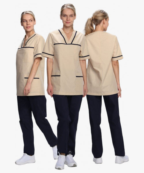 Костюм женский Ирис (тк.ТиСи), бежевый/т.синий