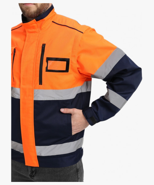 Куртка-трансформер сигнальная ProfLineSpecialist (тк.Смесовая МВО,240), оранжевый/т.синий