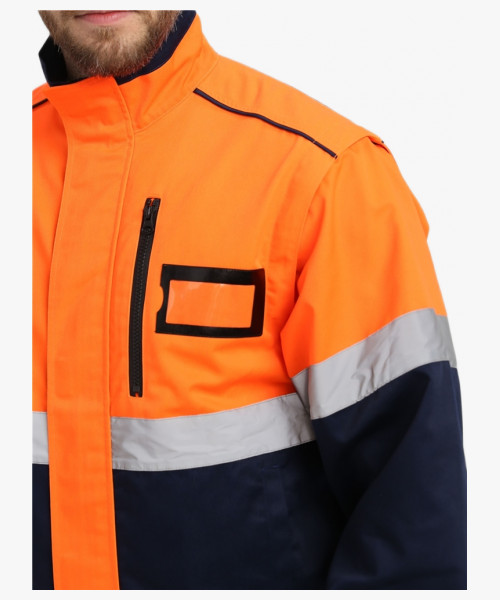 Куртка-трансформер сигнальная ProfLineSpecialist (тк.Смесовая МВО,240), оранжевый/т.синий