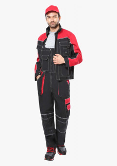 Костюм СИРИУС-АГАТ куртка, п/к черный с красным пл. 260 г/кв.м. ВО отделка