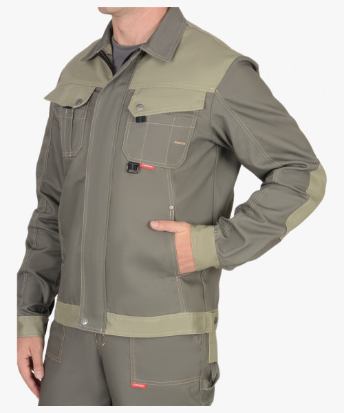 Костюм СИРИУС-ВЕСТ-ВОРК куртка кор., п/к т.оливковый со св.оливковым пл. 275 г/кв.м