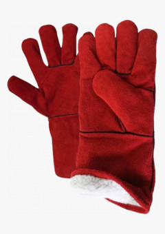 Краги спилковые утепленные (иск.мех) красные