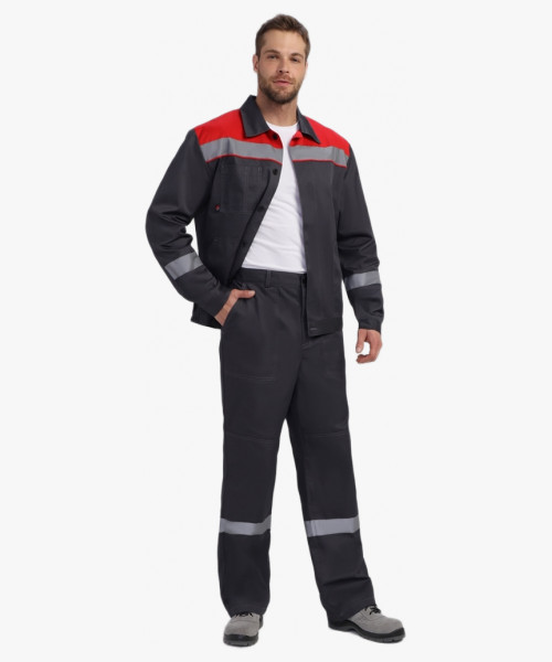 Костюм Лигор-1 Премиум СОП К. (тк.Смесовая,240) брюки, т.серый/красный