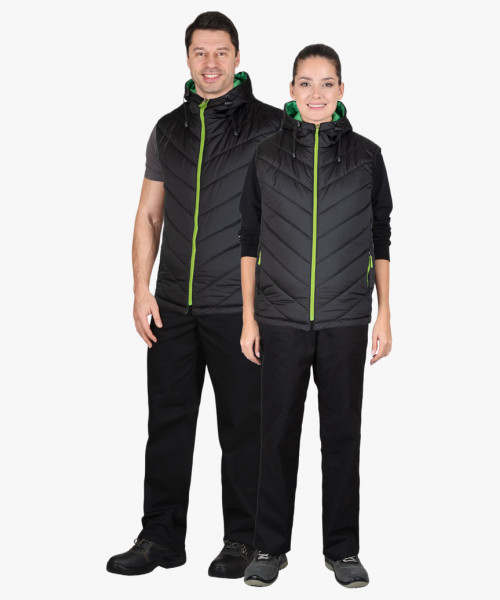 Жилет утеплённый СИРИУС-СТИЛЬ чёрный с зелёной отделкой