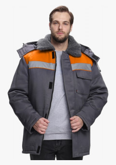 Куртка зимняя для бригадира NEW (тк.Смесовая,210), т.серый/оранжевый