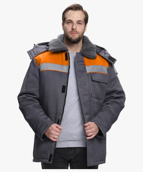 Куртка зимняя для бригадира NEW (тк.Смесовая,210), т.серый/оранжевый