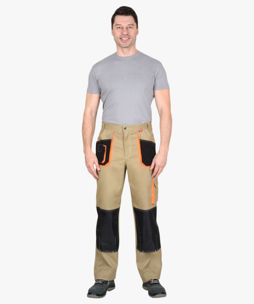 Брюки СИРИУС-МАНХЕТТЕН песочный с оранж. и черным тк. мех. стрейч пл. 250г/кв.м