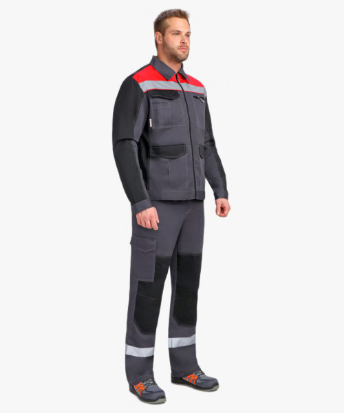 Костюм ProfLineBase-2 (тк. Твил, 210) полукомбинезон, т.серый/черный/красный
