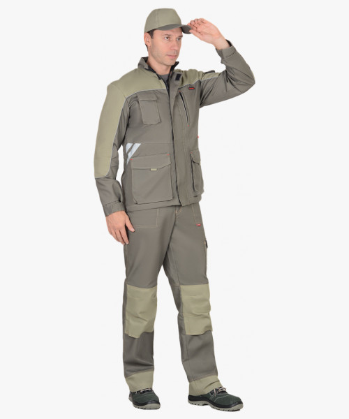 Костюм СИРИУС-ВЕСТ-ВОРК куртка дл, п/к т.оливковый со св.оливковым пл. 275 г/кв.м