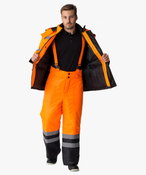 Костюм зимний для дорожника (тк.Оксфорд) брюки, оранжевый/черный