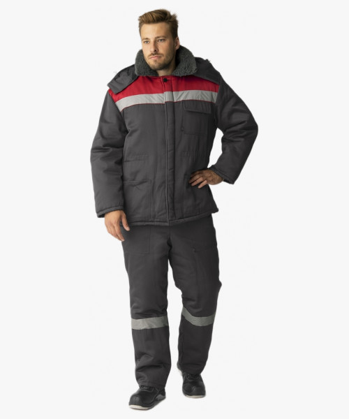 Костюм зимний Труженик-Ультра (тк.Смесовая,210) брюки, т.серый/красный