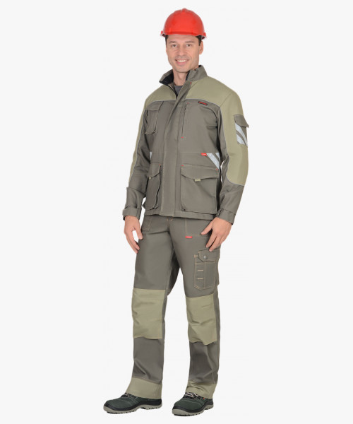 Костюм СИРИУС-ВЕСТ-ВОРК куртка дл, п/к т.оливковый со св.оливковым пл. 275 г/кв.м