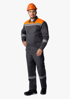 Костюм Лигор-1 СОП (тк.Смесовая,210) брюки Леон, т.серый/оранжевый