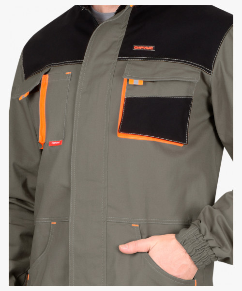 Куртка СИРИУС-МАНХЕТТЕН оливковый с оранжевым и чер. тк. мех. стрейч пл 260 г/кв.м