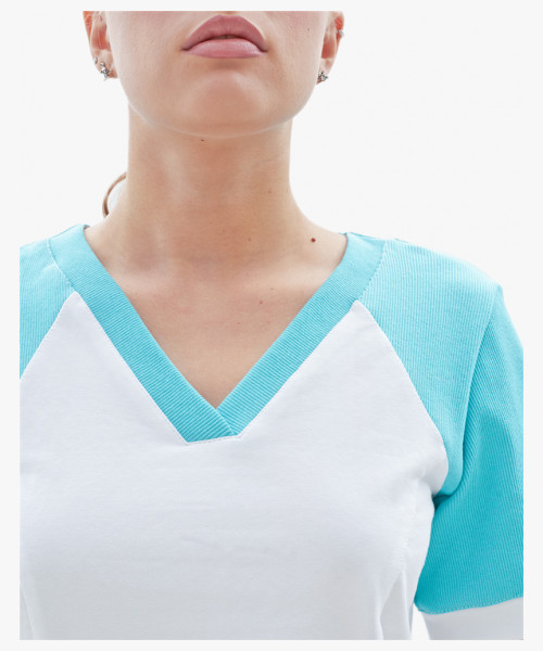 Костюм женский трикотажный Т-536, блуза, брюки, белый с бирюзовым