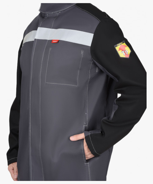 Костюм сварщика СИРИУС-ГЕРКУЛЕС летний, куртка, п/к т.серый с черным, СОП 50мм