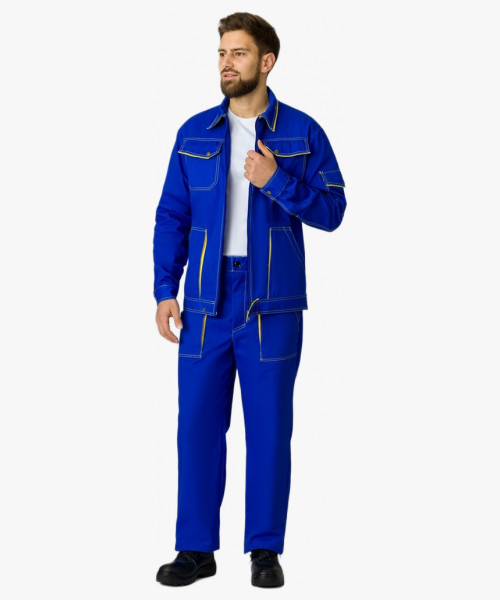 Костюм Лидер (тк.Саржа,250) брюки, васильковый/желтый