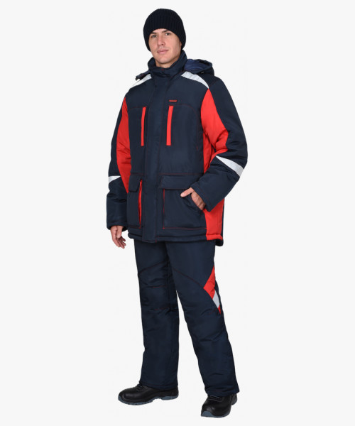 Костюм СИРИУС-САТУРН куртка длинная, брюки, тёмно-синий с красным и СОП