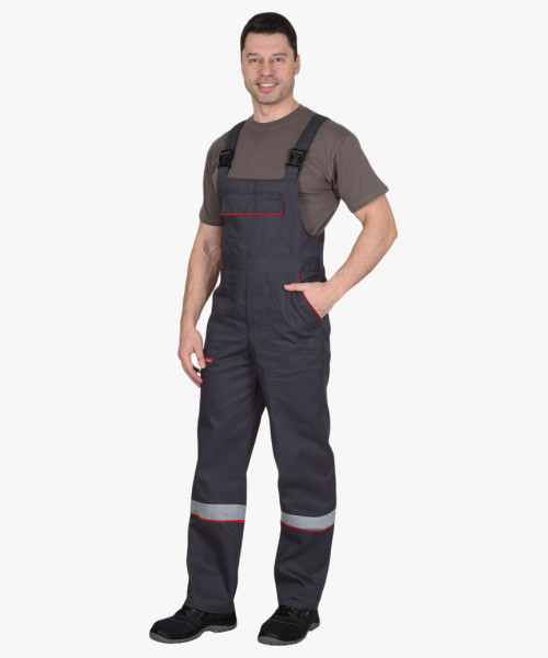 Костюм СИРИУС-МАСТЕР летний: куртка, полукомбинезон, темно-серый с красной отделкой