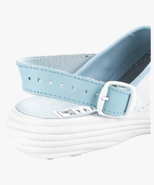 Сабо женские нат.кожа Комфорт ПВХ, белый/голубой