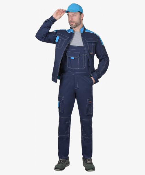 Костюм СИРИУС-ДЖЕТ куртка, полукомбинезон синий с голубым тк. мех. стрейч с ВО