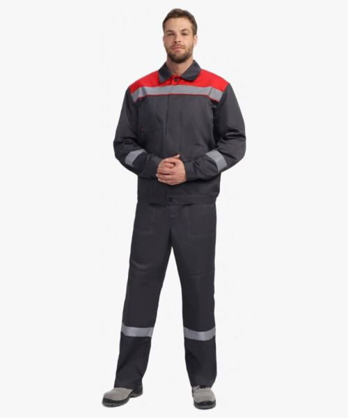 Костюм Лигор-1 Премиум СОП К. (тк.Смесовая,240) брюки, т.серый/красный