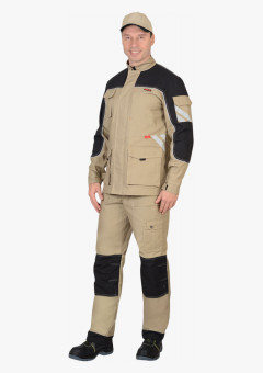 Костюм СИРИУС-ВЕСТ-ВОРК куртка, брюки песочный с черным пл. 275 г/кв.м