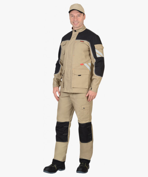 Костюм СИРИУС-ВЕСТ-ВОРК куртка, брюки песочный с черным пл. 275 г/кв.м