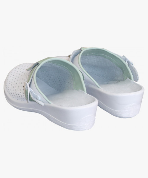 Туфли Сабо КОМФОРТ белые с зеленым нат.кожа