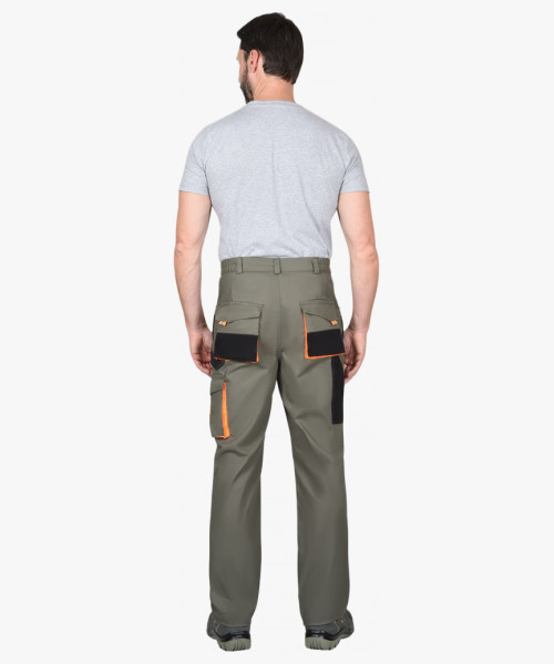 Брюки СИРИУС-МАНХЕТТЕН оливковый с оранжевым и чер. тк. мех. стрейч пл 260 г/кв.м