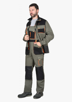 Костюм СИРИУС-МАНХЕТТЕН куртка дл., п/к олив. с оранж. и чер. тк. мех. стрейч 260 г/кв.м